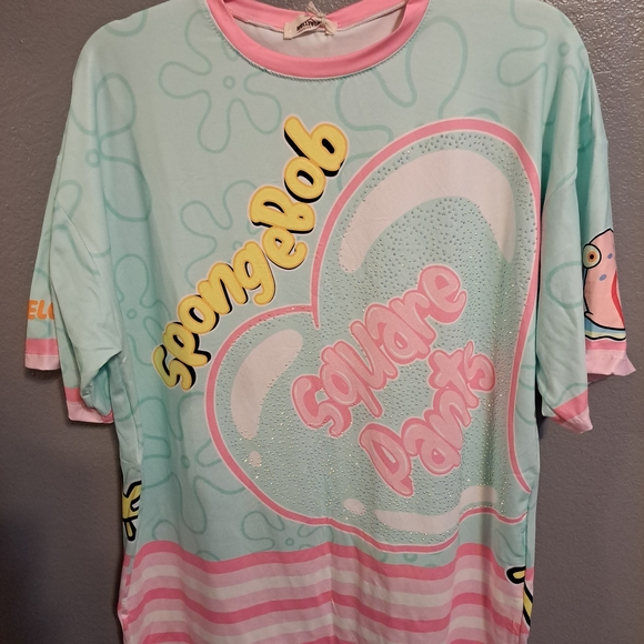 SpongeBob SquarePants Aqua and Pink Short Sleeve Tee - Picture 1 of 3